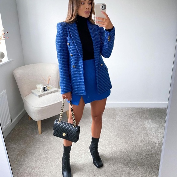 ZARA 2 PCs Set Textured Double Breasted Blazer + Skirt - Picture 6 of 12